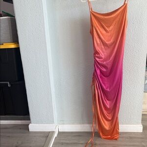 Orange and Pink ombré Satin Slip Dress
